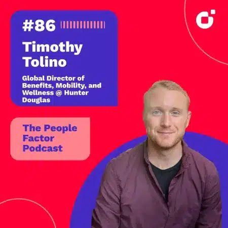 A Portrait of Timothy Tolino who is Global Director of Benefits, Mobility, and Wellness at Hunter Douglas. He is guest at the 86th episode of Thomas Kohler's The People Factor Podcast.