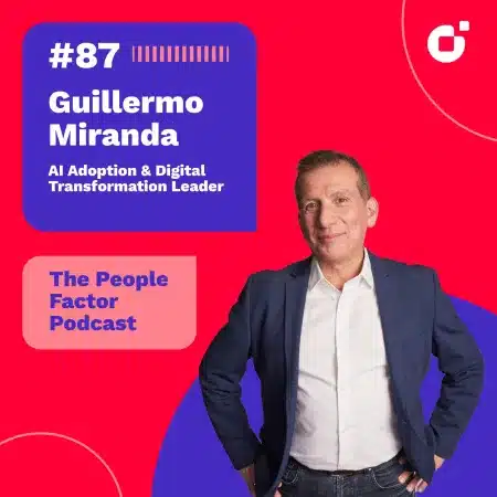 A Portrait of Guillermo Miranda who is AI Adoption & Digital Transformation Leader. He is guest at the 87th episode of Thomas Kohler's The People Factor Podcast.
